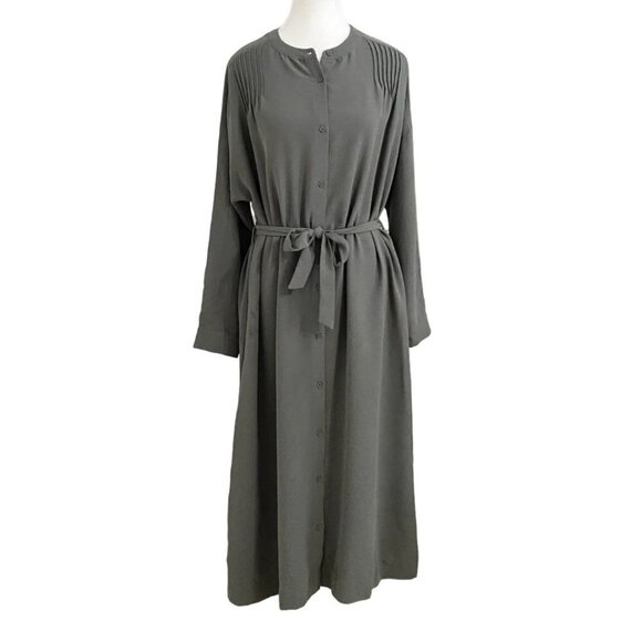OAK + FORT GREY BUTTON DOWN LONG SLEEVE MAXI BELTED DRESS - M - Picture 1 of 10